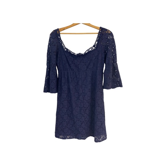 Laundry‎ by Shelli Segal Dress Medium Blue Crochet Lace Bell Sleeve Square Neck - Picture 3 of 7